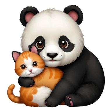 Panda hugging a  cat with half its face ginger and the other half black sticker