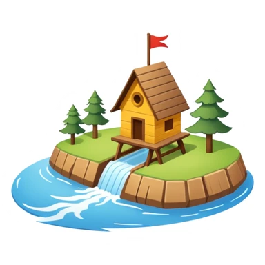 Emoji-style illustration of a guide vane / river training structure (Lenkbuhne), flat vector look, bold outlines, minimal details, no background sticker