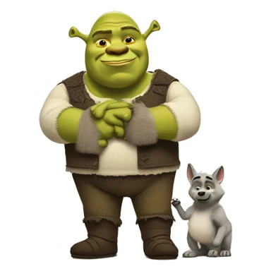 Shrek with a big baby holding hands with a wolf sticker