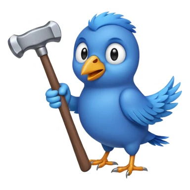 A blue Twitter bird holding a hammer sticker