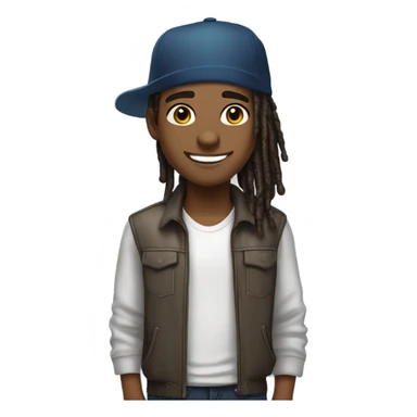 A young African-American male with short, thick dreadlocks and a friendly, confident smile. Add a stylish cap tilted slightly to the side, complementing his vibrant and approachable energy. sticker