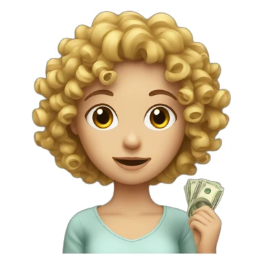 Curly European Girl and money sticker