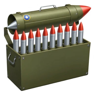 A big long military box filled with long war rockets sticker