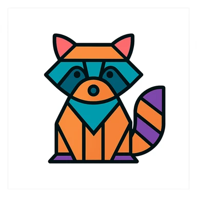 geometric raccoon icon, basic shapes, clear lines, stylized features, modern icon style sticker