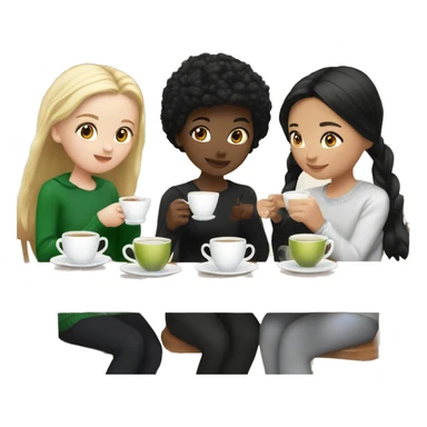 Blonde, white girl and Asian black haired girl drinking tea at Christmas time sticker