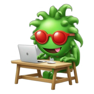 red and green creative monster working in vacation sticker
