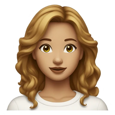 Female, 30 years old, light skin but tanned, green/honey eyes, thick wavy light brown hair cut in layers shaggy style, small gold earrings, white turtleneck T-shirt sticker