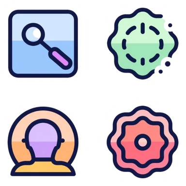 Colorful website navigation icons with vibrant gradients: home icon in blue, search icon in purple, menu icon in green, profile icon in orange, and settings icon in red sticker