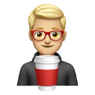 blonde boy with red glasses holding a cup of coffee sticker