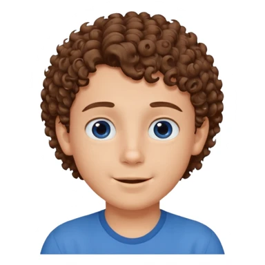 cute boy happy with heart eyes curly short brown hair blue shirt sticker