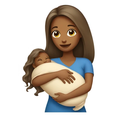 Tan girl with long hair holding newborn baby boy in arms  sticker
