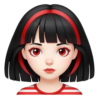 Pale girl, black hair with red striped hair and bangs sticker