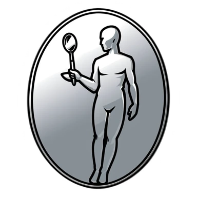 A paintbrush transforming into a silver human silhouette sculpture emblem, symbol of artistic identity, with a mirror-like silver metallic finish sticker