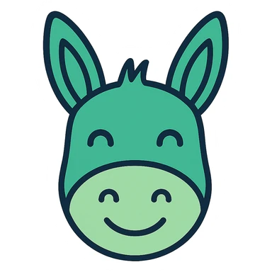 Happy donkey head icon in green tones, color outline style, no background sticker