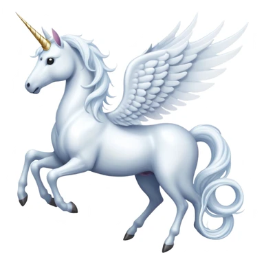 All white Cinematic Noble Unicorn with wings, slender with a flowing mane and tail and spiraled horn sticker