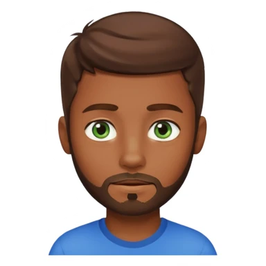 a young boy with brown hair, with a mix of blue and green eyes, a little bit of beard sticker