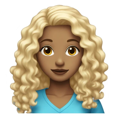 Girl with blonde hair with loose curls and blue eyes wearing  sticker