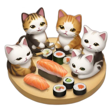 4 japanese cats eating sushi sticker