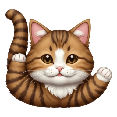 dark brown tabby and white cat in funny positions upside down with eyes closed sticker