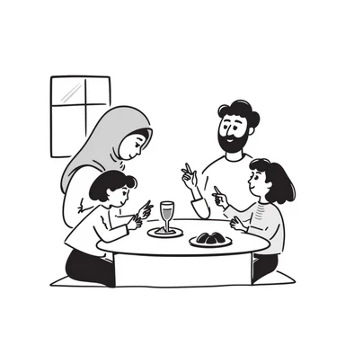 Muslim family waking up for early morning meal during Ramadan sticker