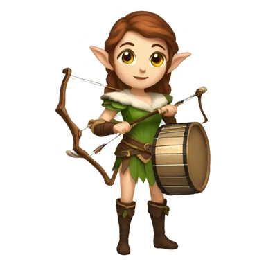 female elf bard with brown hair a drum and crossbow sticker