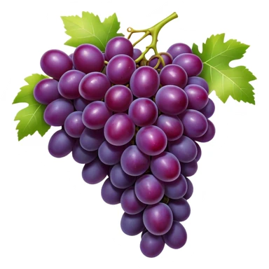 Cinematic Realistic Grapes Emoji, Clustered together in rich purple hues, with smooth, plump skins reflecting light in a glossy, delicate sheen. The stems curve slightly, holding the clusters together like a sweet, natural treasure. Soft glowing outline, capturing the essence of natural sweetness and richness in a bunch of ripe grapes! sticker