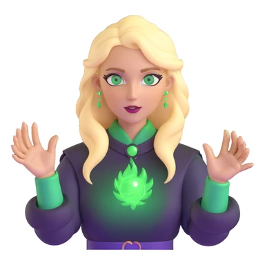 blonde woman with green eyes, fireballs and magical effects sticker