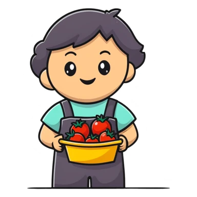 Child gardener with ribbon and prize tomatoes sticker