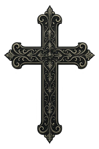 gothic ornate cross, black and silver, intricate and elegant sticker