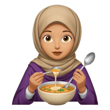 a woman wearing a pashmina hijab is eating while holding a spoon sticker