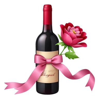 a ribbon decoration and flower decoration on a wine bottle sticker