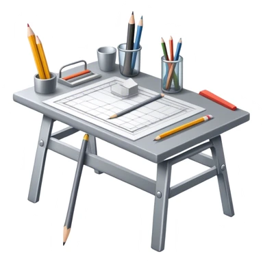 Icon for Furniture Design: a furniture drawing with 3D models of furniture pieces placed on top, accompanied by rulers and a pencil. The icon should represent the design process with focus on precision and modeling. Transparent background. sticker