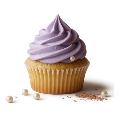 Change the icing to taro flavor with light purple color, creamy and slightly glossy texture, keep the realistic cupcake and accessories, photorealistic style, transparent background. sticker
