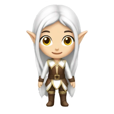 Asian feminine full body slim long white hair elf leather costume sticker