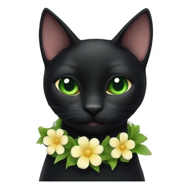 Black cat with green eyes & a flower collar sticker