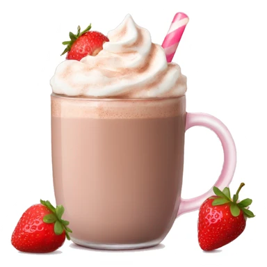 hot chocolate with fresh strawberries and a light pink glass  sticker