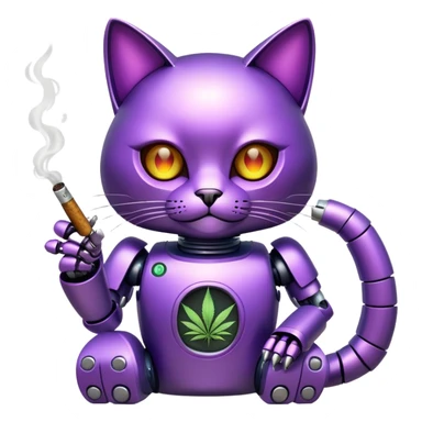 purple robot cat smoking weed sticker