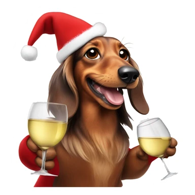 Long haired dachshund with Santas costume and cheering with a Glass of white wine sticker
