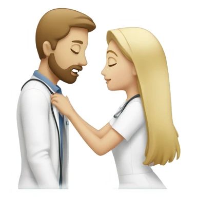 Blonde nurse kissing man with brown hair and beard sticker