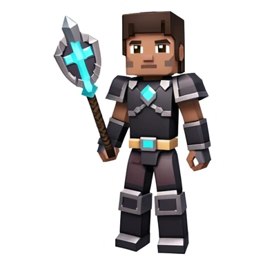 Minecraft character with netherite armor full body, blocky black armor set sticker