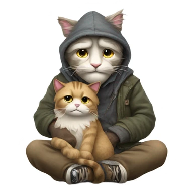 A homeless man riding a cat sticker