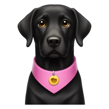 Black Labrador with a pink collar sticker