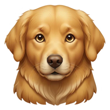 Cinematic Noble Golden Retriever Portrait Emoji, Poised and regal, with a strong, athletic build and a lustrous, well-groomed golden coat, deep-set soulful brown eyes, Simplified yet sharp and sophisticated features, highly detailed, glowing with a soft, dignified glow, high shine, intelligent and friendly, stylized with an air of warmth, focused and attentive, soft glowing outline, capturing the essence of a watchful and confident companion, so majestic it feels as though it could bound out of the screen with effortless authority! sticker