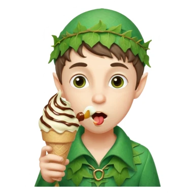 
A young elf boy in leafy clothes licking a triple-scoop ice cream with wide eyes.


A playful forest elf sitting on a log, balancing a huge ice cream tower in one hand.




 sticker