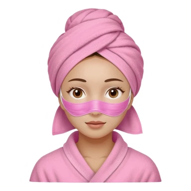 Girl with pink towel on her head and a pink facial mask spa sticker