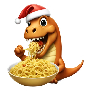 A santa dino eating pasta sticker