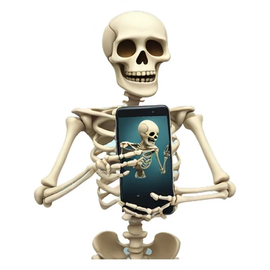 Skeleton smiles and looks at smartphone sticker