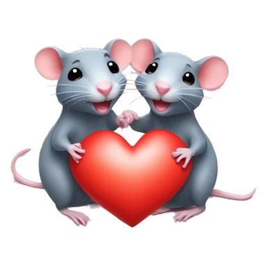 two rats in love holding heart sticker