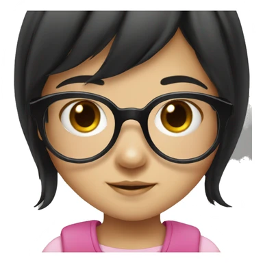 cute little girl, asian, black hair, glasses sticker