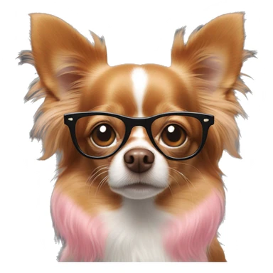 red longhaired chihuahua with a white spot on his forehead and a pink nose in black glasses sticker